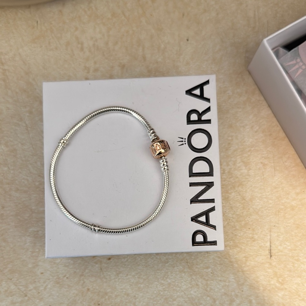 Pandora Silver Bracelet with Rose Gold Clasp